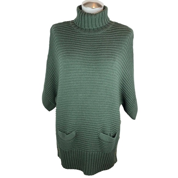 J.Crew Turtleneck Poncho Sweater Size XXS. Oversized. Side Buttons. Forest Green - Picture 1 of 11
